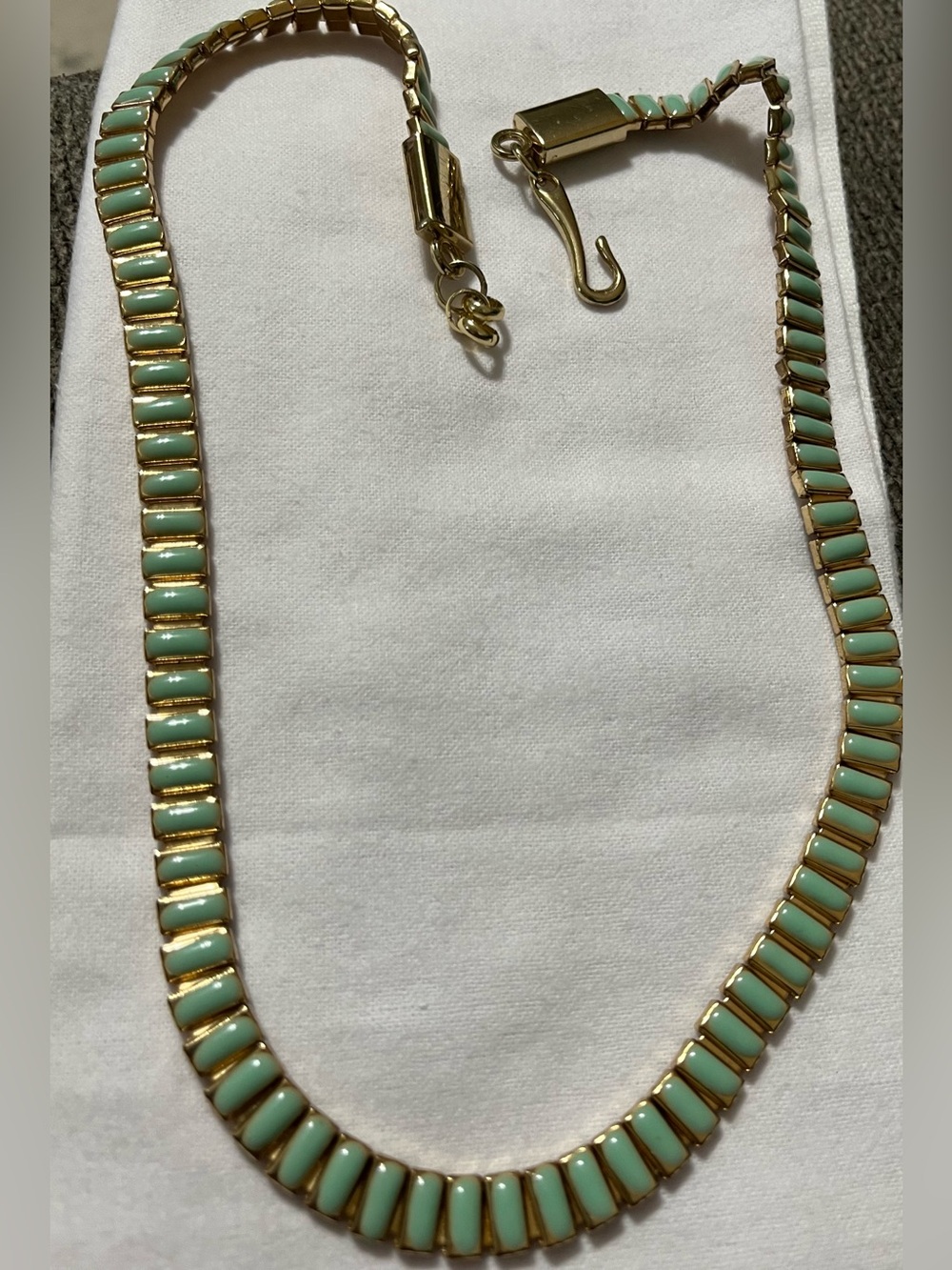 Coro Gold-Tone Necklace with Mint Green Enamel Tiles